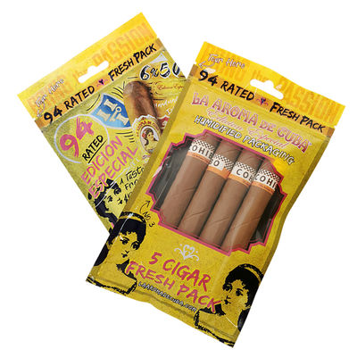 Sacs d'emballage pour cigares personnalisés avec fermeture éclair, pochettes en plastique humidifiées pour cigares avec couche hydratante ﻿