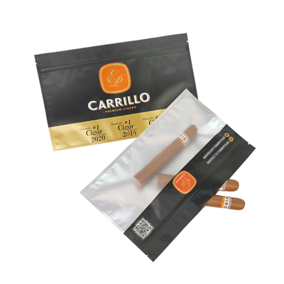 Sac d'emballage alimentaire à fermeture éclair et à fermeture éclair personnalisé pour cigares imprimés, résistant à l'humidité et aux odeurs, emballage en plastique pour tabac et cigares, sacs en Mylar
