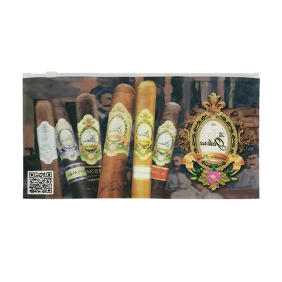 Impression de logo personnalisée pour emballage de cigares, fermeture à glissière coulissante, sac en plastique pour pipe à tabac, étui à cigares avec humidificateur, pochettes d'emballage à fermeture éclair