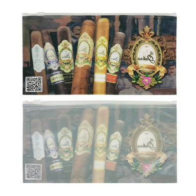 Impression de logo personnalisée pour emballage de cigares, fermeture à glissière coulissante, sac en plastique pour pipe à tabac, étui à cigares avec humidificateur, pochettes d'emballage à fermeture éclair