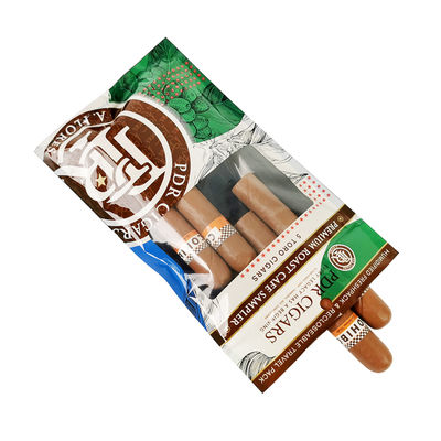 Feuilles à cigares naturelles refermables en feuille d'aluminium refermable personnalisées avec fermeture à glissière à trois côtés et emballage en plastique hydratant avec fenêtre transparente