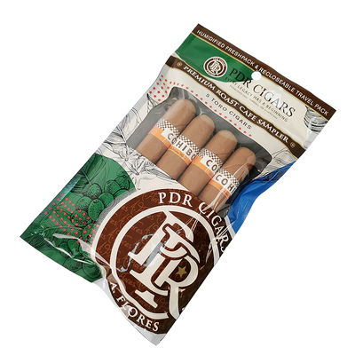 Feuilles à cigares naturelles refermables en feuille d'aluminium refermable personnalisées avec fermeture à glissière à trois côtés et emballage en plastique hydratant avec fenêtre transparente