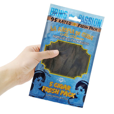 Sac d'emballage pour cigares en mylar et aluminium avec logo personnalisé, à fermeture éclair, à soufflet latéral en plastique transparent, pour produits ménagers et cigares
