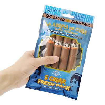 Sac d'emballage pour cigares en mylar et aluminium avec logo personnalisé, à fermeture éclair, à soufflet latéral en plastique transparent, pour produits ménagers et cigares