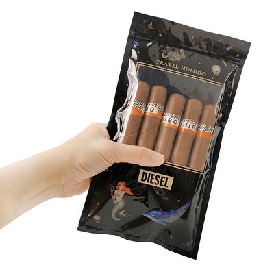 Étui de voyage à cigares de luxe en cuir personnalisé avec humidificateur, sac humidificateur portable doublé de cèdre, pochette Ziplock pour le contrôle de l'humidité