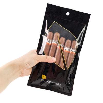 Emballage en plastique PE PET personnalisé résistant à l'humidité, fermeture à glissière réutilisable, sac Mylar, conception permanente pour les cigares de tabac, estampage à chaud