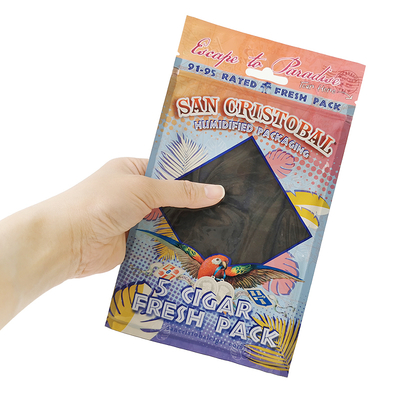 Impression à la gravure sur mesure Sacs de cigares humidifiés Ziplock Sacs de cigares humides 5 cigares Package simple avec fenêtre transparente Package en plastique