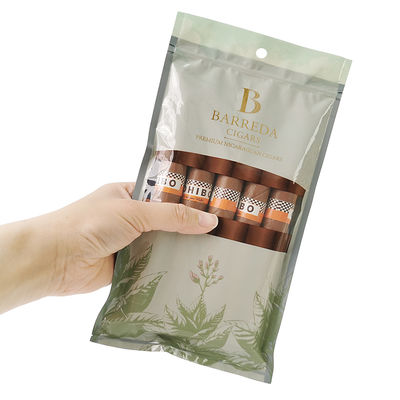 Impression à la gravure sur mesure Sacs de cigares humidifiés Ziplock Sacs de cigares humides 5 cigares Package simple avec fenêtre transparente Package en plastique