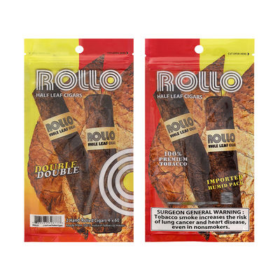 Sachet d'emballage plastique refermable en feuille de fermeture éclair à trois côtés, avec fenêtre transparente, pour cigares à feuilles naturelles, hydratant