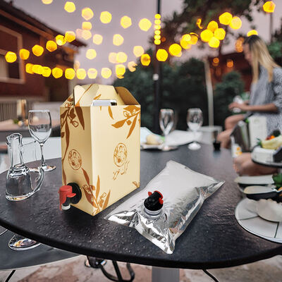 Sacs BIB personnalisés en boîte avec robinet de distribution, idéaux pour l'emballage de vin, jus, huile et autres produits liquides