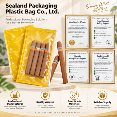 Feuille d'humidité intérieure Sacs à cigares personnalisés Emballage durable personnalisé avec contrôle de l'humidité Sacs à cigares imprimés personnalisés