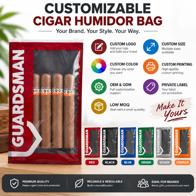 Sacs de cigares légers et compacts sur mesure avec feuille d'humidité à l'intérieur conçus pour maintenir la fraîcheur du cigare pendant le voyage