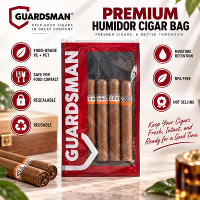 Sacs de cigares légers et compacts sur mesure avec feuille d'humidité à l'intérieur conçus pour maintenir la fraîcheur du cigare pendant le voyage