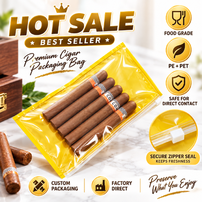 Sacs à cigares en plastique TPU et PE de qualité alimentaire intégrés avec une feuille d'humidité intérieure offrant un contrôle de l'humidité et une préservation des cigares