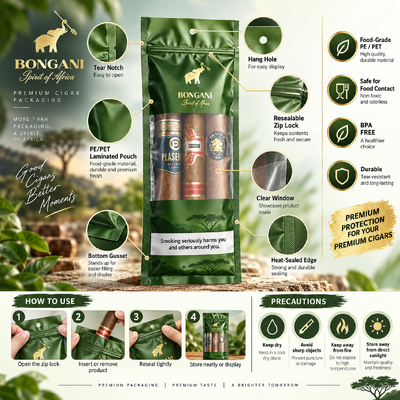 Sacoche pour cigares de petite taille contenant une feuille d'humidité à l'intérieur, adaptée pour stocker 5 cigares et maintenir des conditions optimales