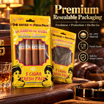 Ziplock Design sacs de cigares personnalisés couleur personnalisée emballage recouvreable conçu pour protéger les cigares contre les facteurs environnementaux