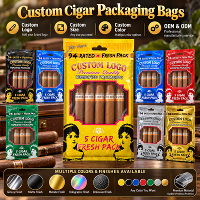 Ziplock Design sacs de cigares personnalisés couleur personnalisée emballage recouvreable conçu pour protéger les cigares contre les facteurs environnementaux