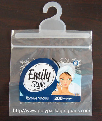 Les bourgeons de coton ferment la fermeture éclair le sachet en plastique de serrure avec le cintre/impression colorée