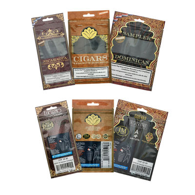 Sac d'emballage de cigares hydratant fabriqué en usine avec fermeture à glissière en plastique Mylar Pouch Leaf Wrap à l'épreuve de l'humidité pour le stockage du tabac
