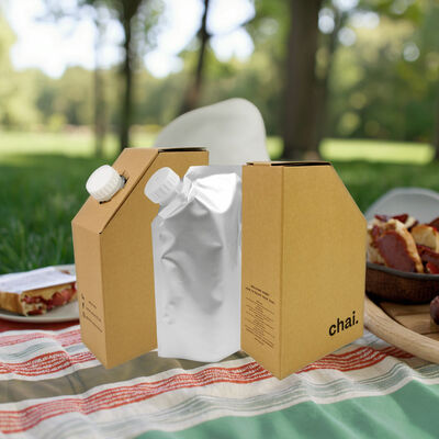 Sacs BIB personnalisés dans une boîte avec surface texturée offrant une protection contre la contamination et les déversements dans les emballages liquides